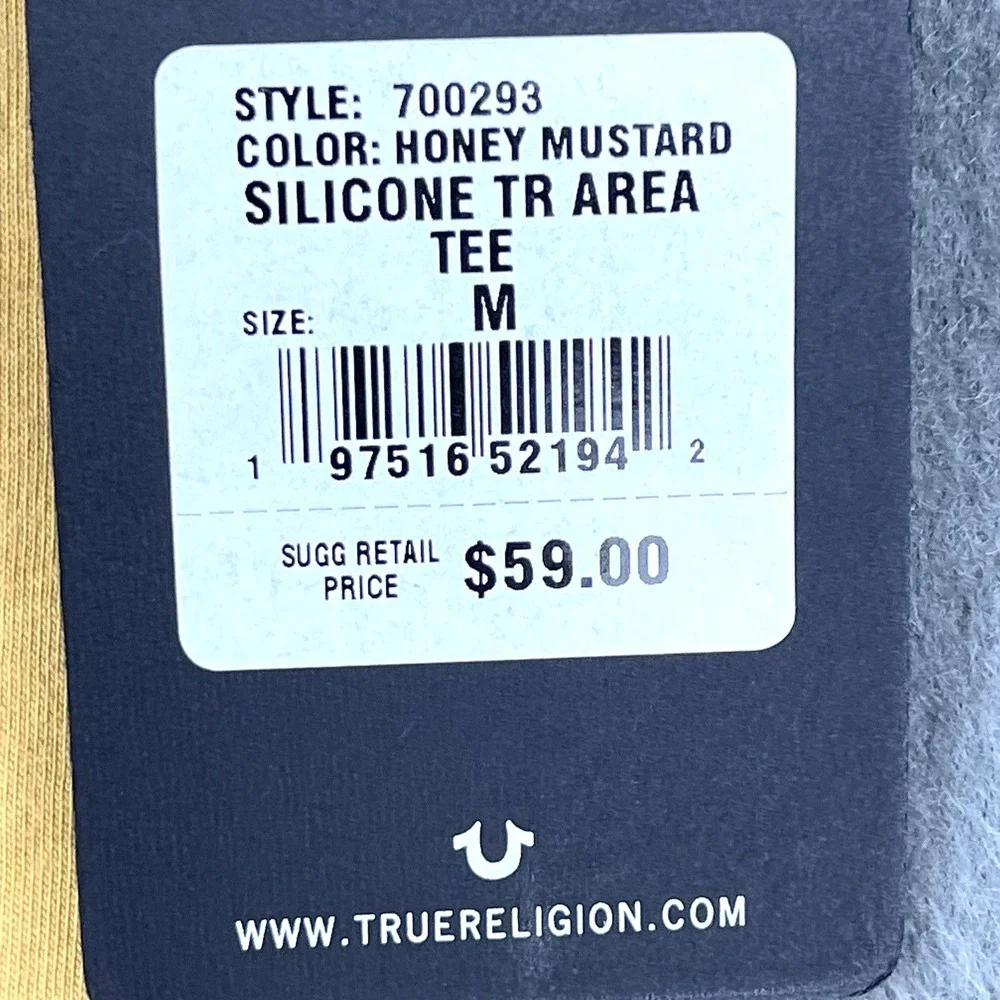 NWT True Religion Men Honey Mustard Silicone TR Area Short Sleeve T-shirt Size M